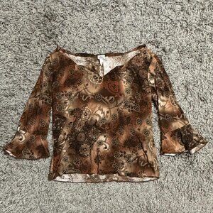 Vintage 90s Forest Fairy 3/4 Sleeve Flow Top Size L